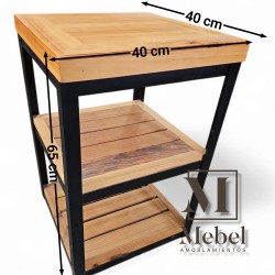 Mesa Auxiliar / Mesa de Luz – Hierro y Madera en Pino Brasil