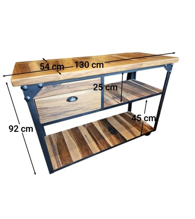 Mesa Ayuda Parrilla Style Industry | Hierro y Guayubira | Ruedas
