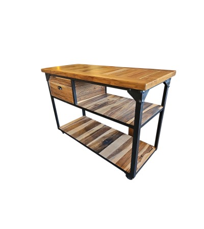 Mesa Ayuda Parrilla Style Industry | Hierro y Guayubira | Ruedas