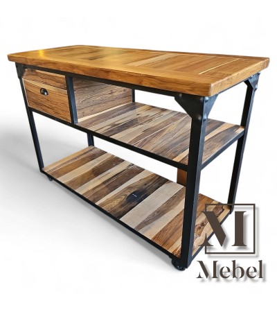 Mesa Ayuda Parrilla Style Industry | Hierro y Guayubira | Ruedas