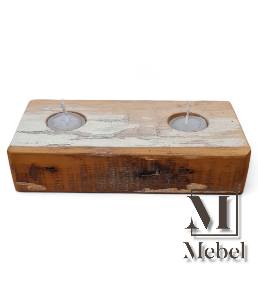 Portavelas Madera Rústica Decapado 20cm | Mebel