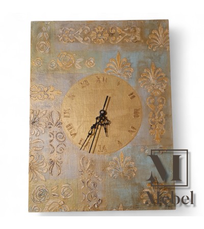 Reloj Pared Dorado Relieve Barroco Artesanal 29x39