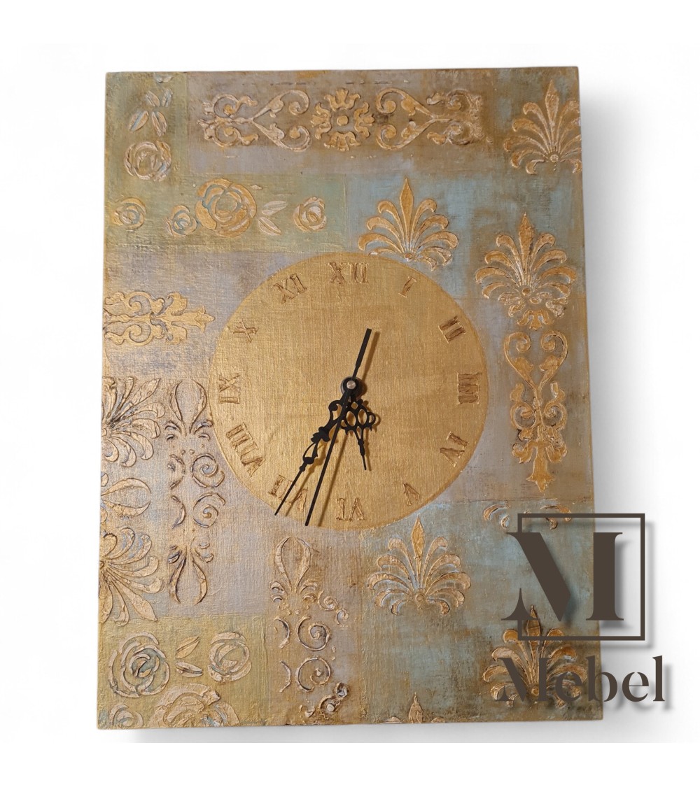 Reloj Pared Dorado Relieve Barroco Artesanal 29x39