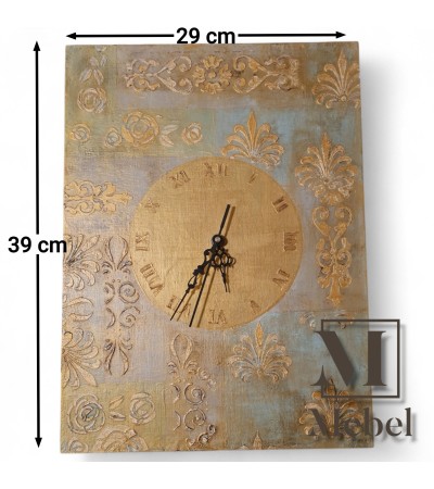 Reloj Pared Dorado Relieve Barroco Artesanal 29x39