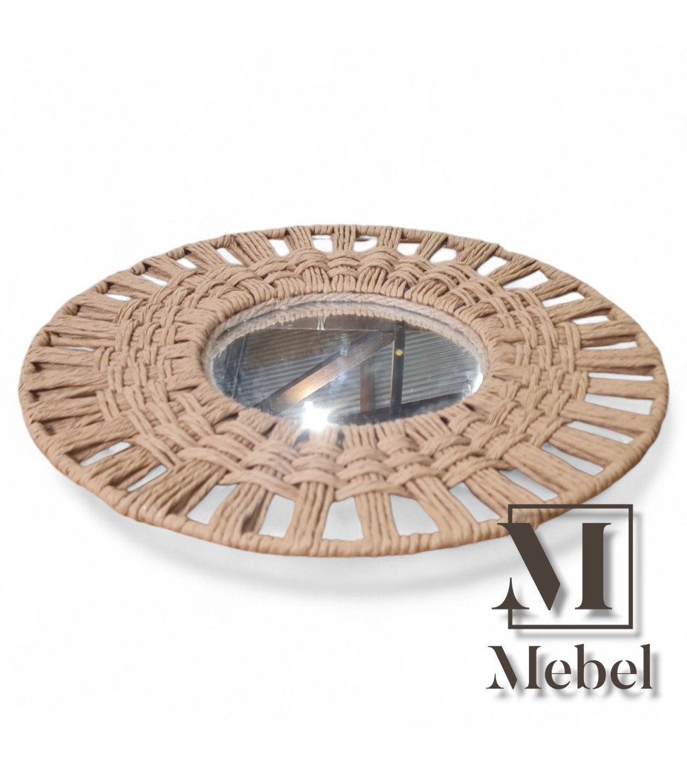 Espejo Redondo Pequeño Trenzado Fibra Natural Boho