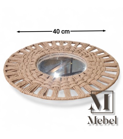 Espejo Redondo Pequeño Trenzado Fibra Natural Boho