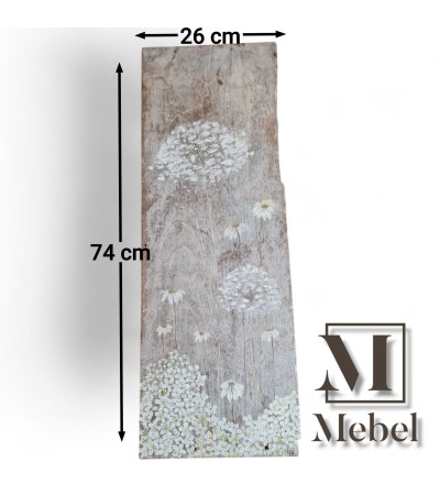 Cuadro Flores Madera Rústica Botánico 74x26cm