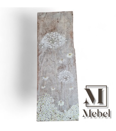 Cuadro Flores Madera Rústica Botánico 74x26cm