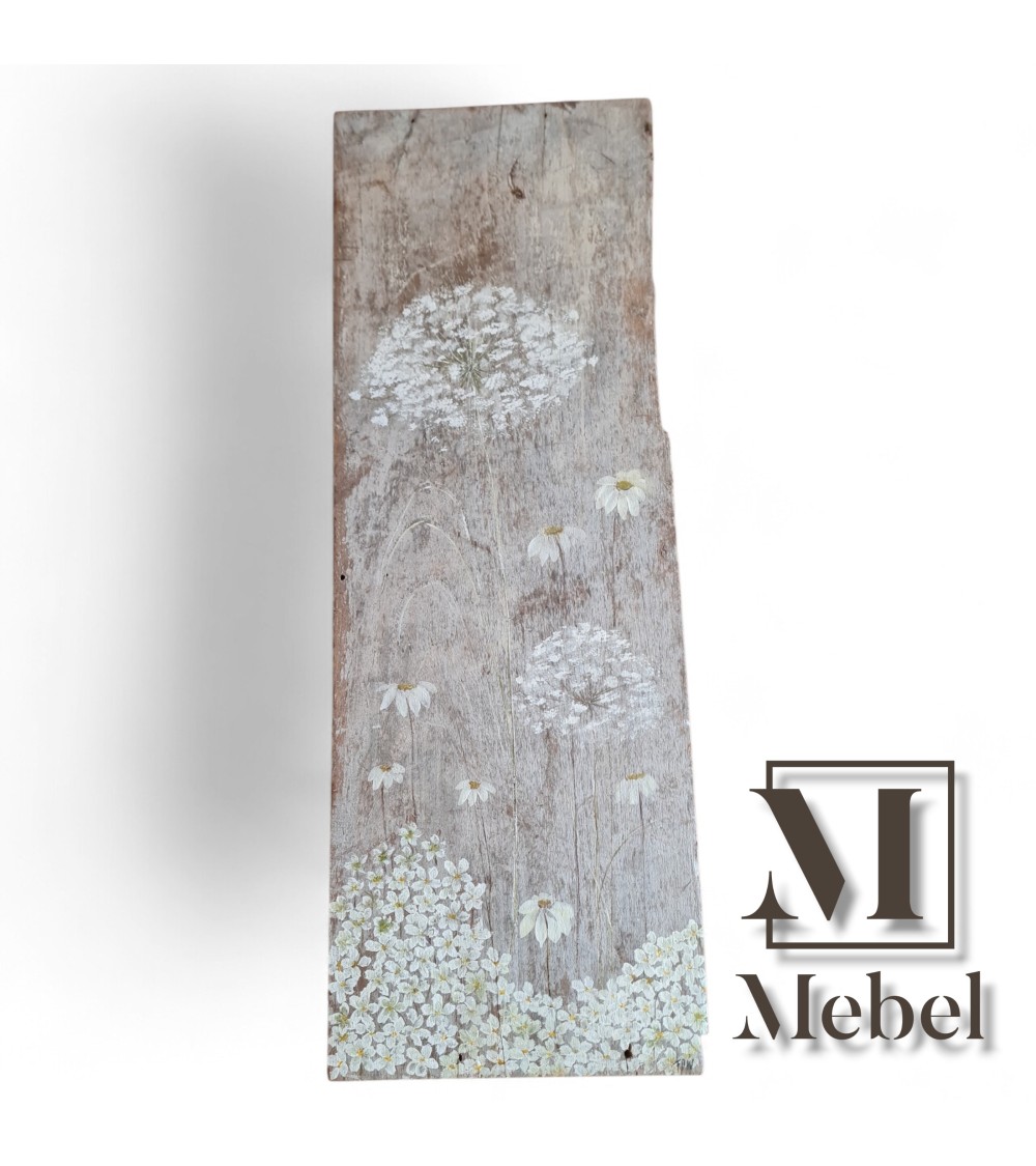 Cuadro Flores Madera Rústica Botánico 74x26cm