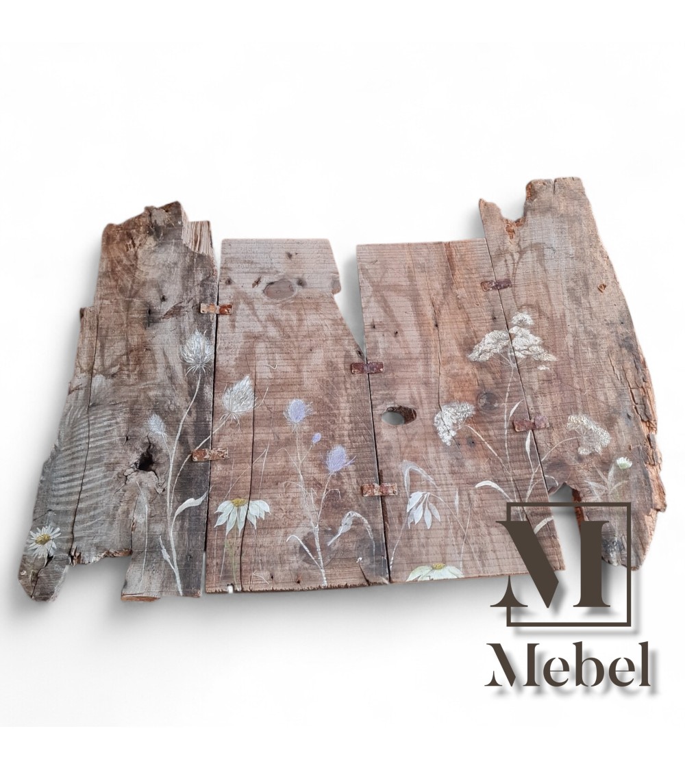 Cuadro Mural Madera Rústica Bisagras Flores 93x78