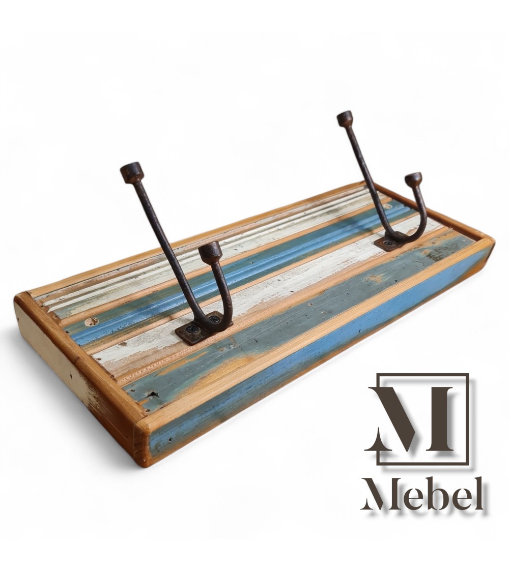 Perchero Pared Madera Patchwork Rústico 40x16cm