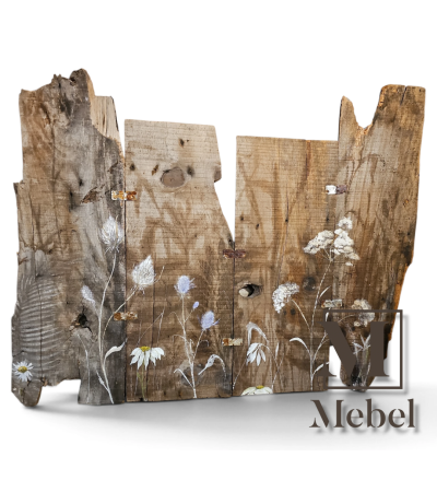 Cuadro Mural Madera Rústica Bisagras Flores 93x78