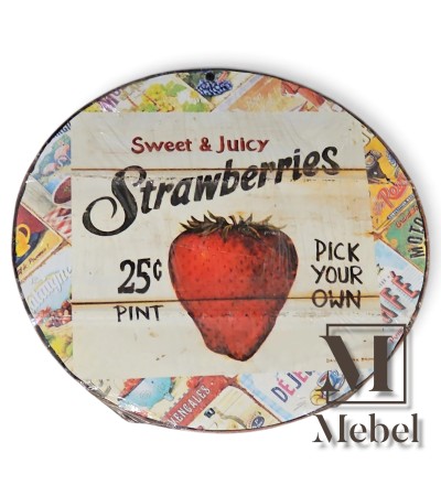 Cartel Decorativo Redondo Chapa Vintage Strawberries | Mebel
