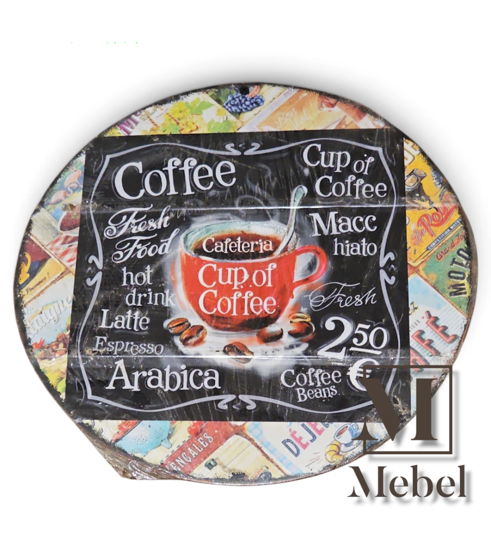Cartel Decorativo Redondo Chapa Vintage Coffee Cup | Mebel