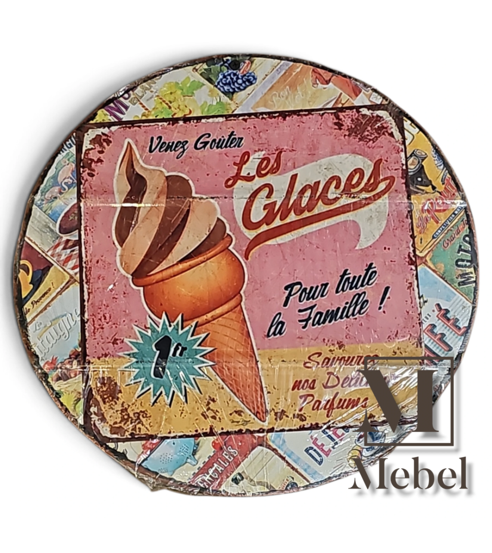 Cartel Decorativo Redondo Chapa Vintage Les Glaces | Mebel