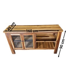 Mueble Bajo Artesanal con Vitrina y Estantes - Guayubira