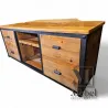 Mueble Bajo Industrial con Cajones y Estantes - Pino Oregón